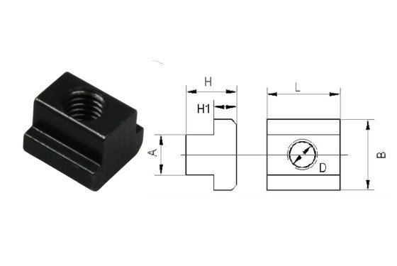 Steel T-slot nut with M8 thread