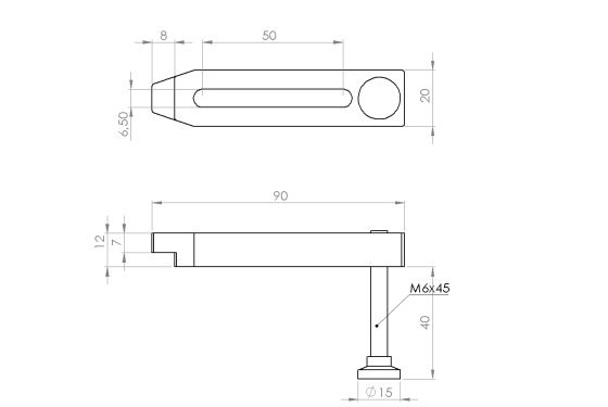 height-adjustable cast aluminium clamp M6x90x20x12