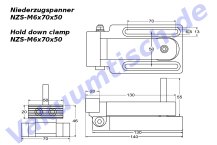 Aluminium hold down clamp NZS-M6x70x50